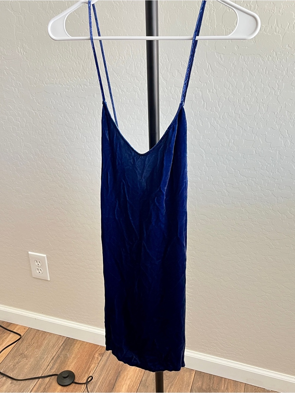 Reformation Crushed Velvet Blue Mini Slip Dress - Picture 5 of 9